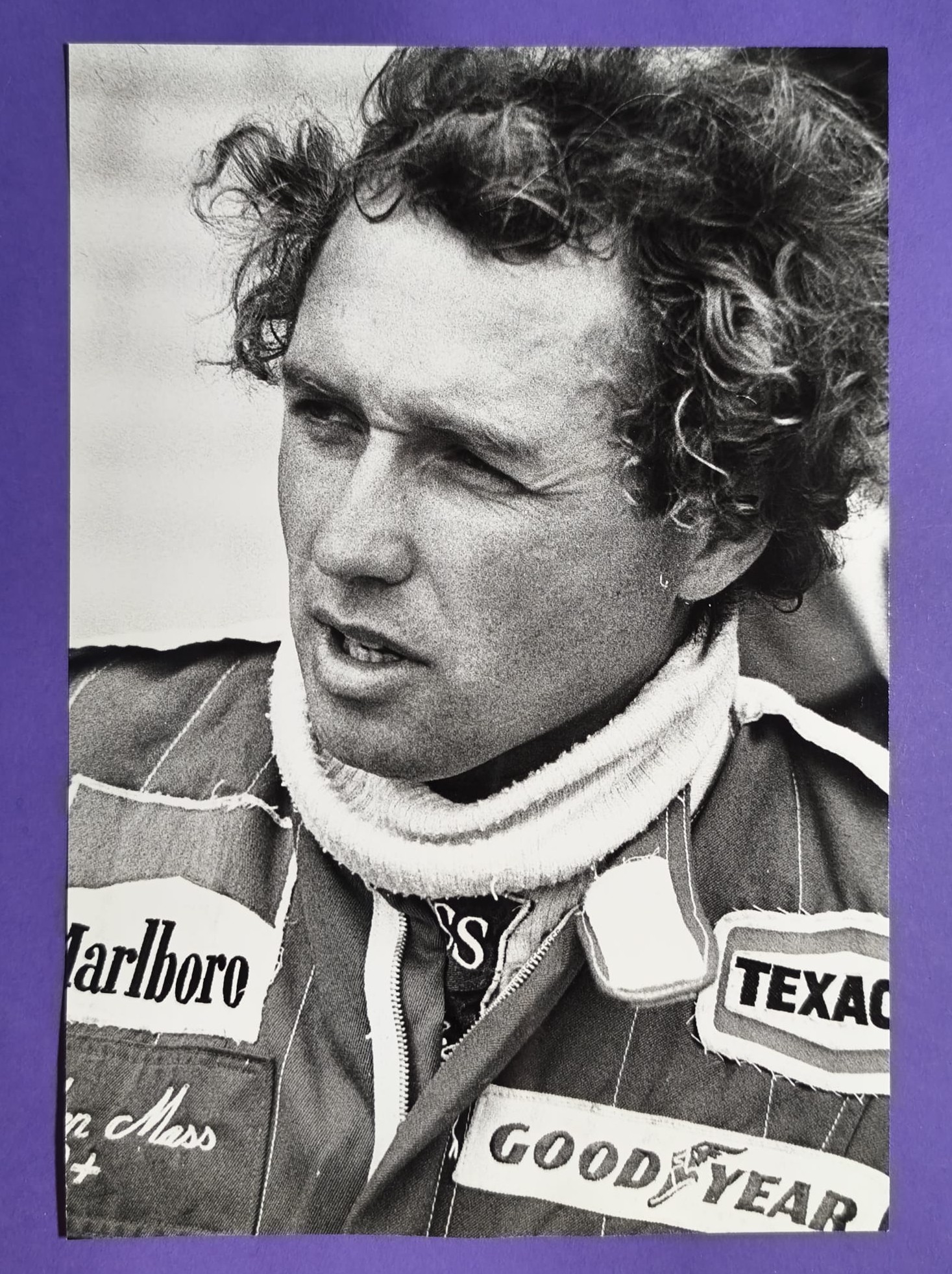 altes Original Pressefoto aus den 70er Jahren, Jochen Mass, McLaren, Formel 1 Grand Prix, 16x23cm