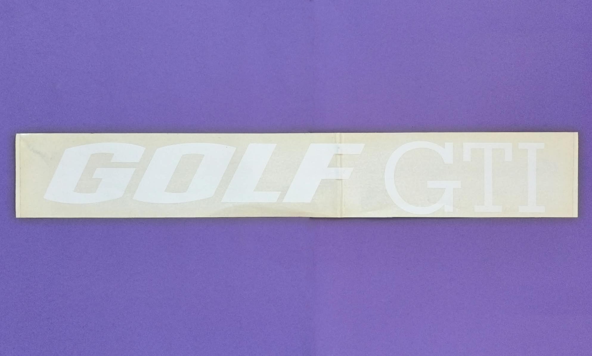 RARITÄT! alter großer Aufkleber Sticker, VW Golf GTI, aus den 80er Jahre, 11 x 74 cm, Schrift weiß, Folie Transparent