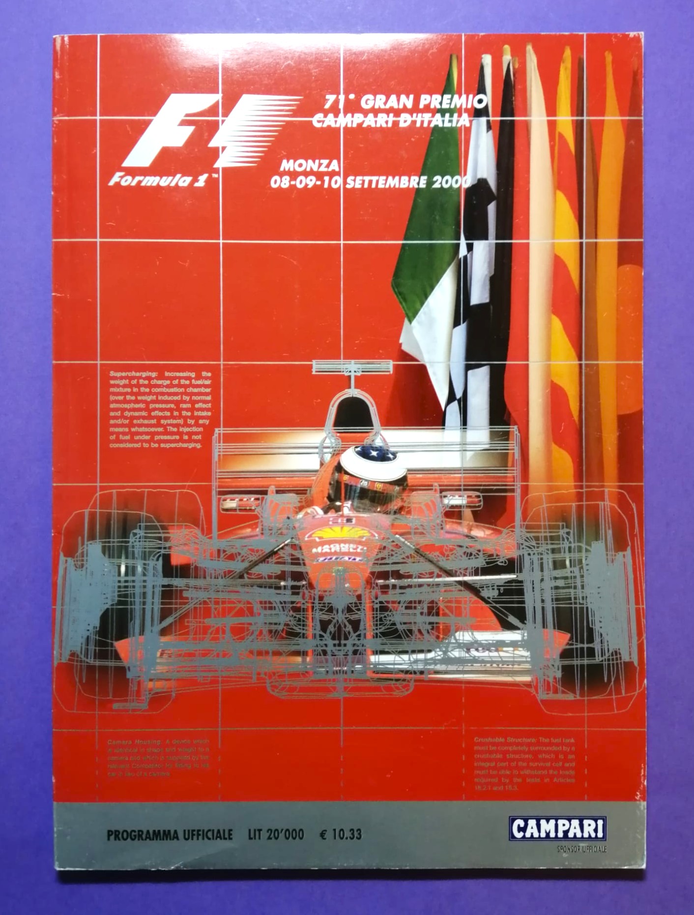 Offizielles Rennprogramm, Formel 1 Grand Prix Italien Monza 2000, Michael Schumacher Ferrari, Prost GP, Sauber,..
