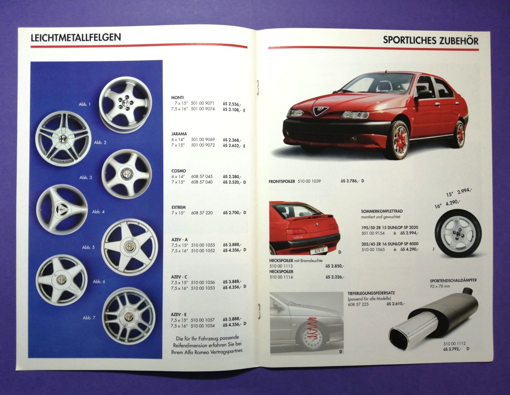 altes Original Autoprospekt, Alfa-Romeo 146, TI,... aus dem Jahr 1998, 4 teilig