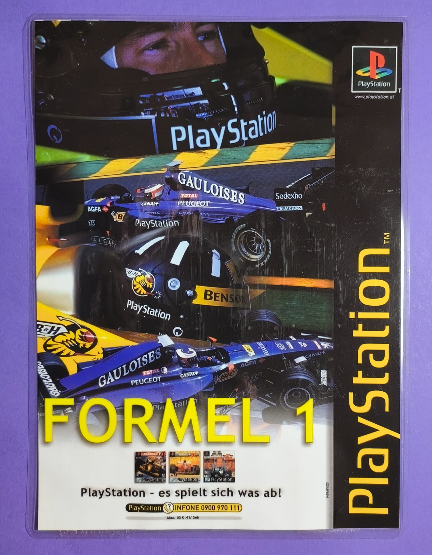 2 alte Werbungen laminiert, Prost GP Formel 1 Grand Prix Team 1998, Jarno Trulli, BIC Rasierer, PlayStation, 21x29cm, 