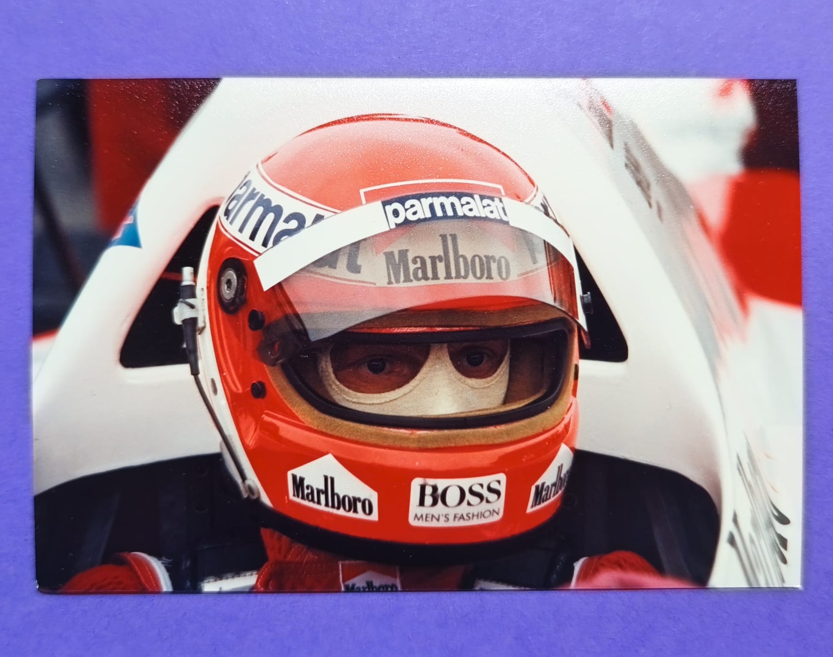 altes Pressefoto, Niki Lauda, McLaren TAG Turbo Porsche, Formel 1 Grand Prix Großbritannien Brands Hatch 1984, 9x13cm