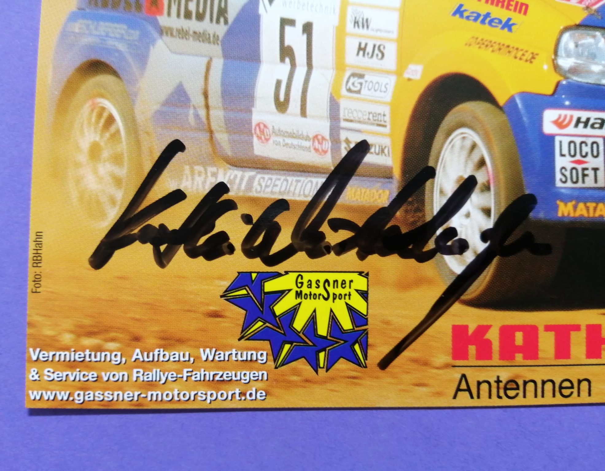 2 Original Autogramme, Hermann Gaßner, Kathi Wüstenhagen, Suzuki Ignis Rallye, Karte 11x15cm