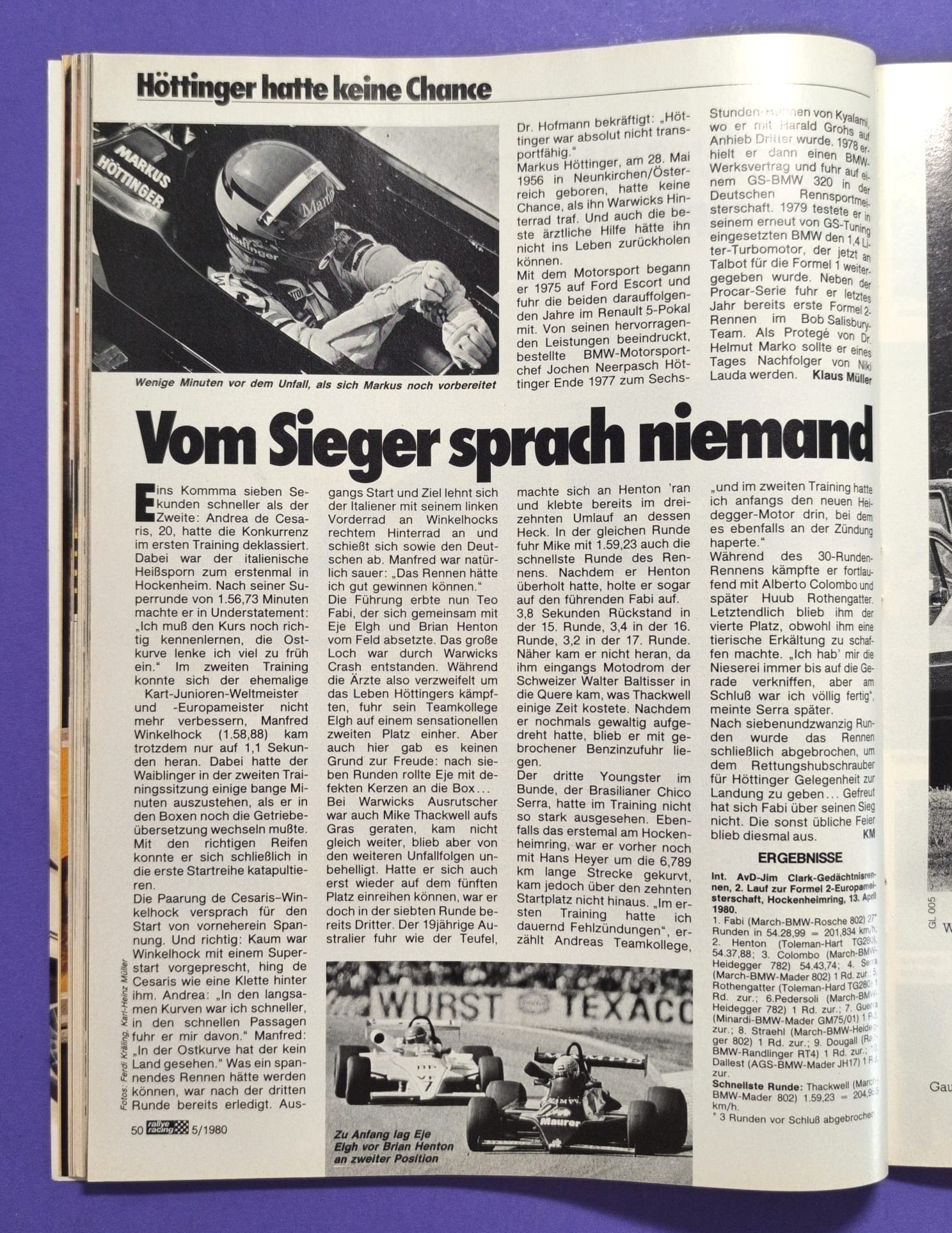 alte Zeitschrift Magazin Heft, Rallye Racing 05/1980, Test BMW Alpina 323i E21, Markus Höttinger Mauer Formel 3, Ford Capri DRM,..