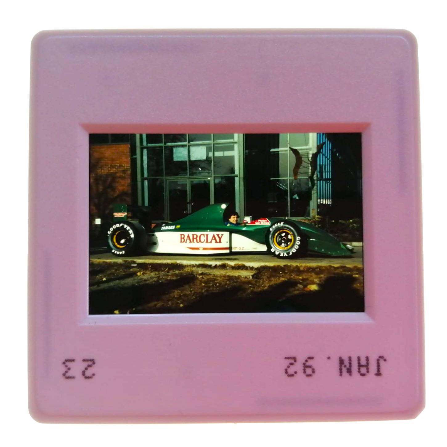 RARITÄT! altes Presse Foto DIA, Präsentation Jordan Yamaha Jänner 1992, Stefano Modena, Formel 1 Grand Prix, 5x5cm