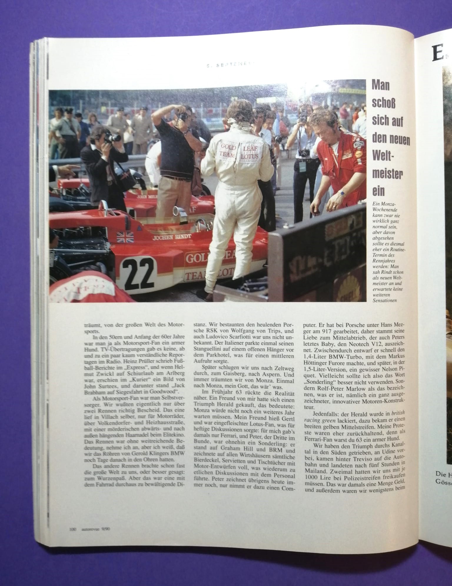alte Zeitschrift Magazin Heft Auto Revue, 09/1990, Sonderbericht Die fünf Monate des Jochen Rindt (15 Seiten), Gold Leaf Lotus72, Formel 1 Grand Prix 1970