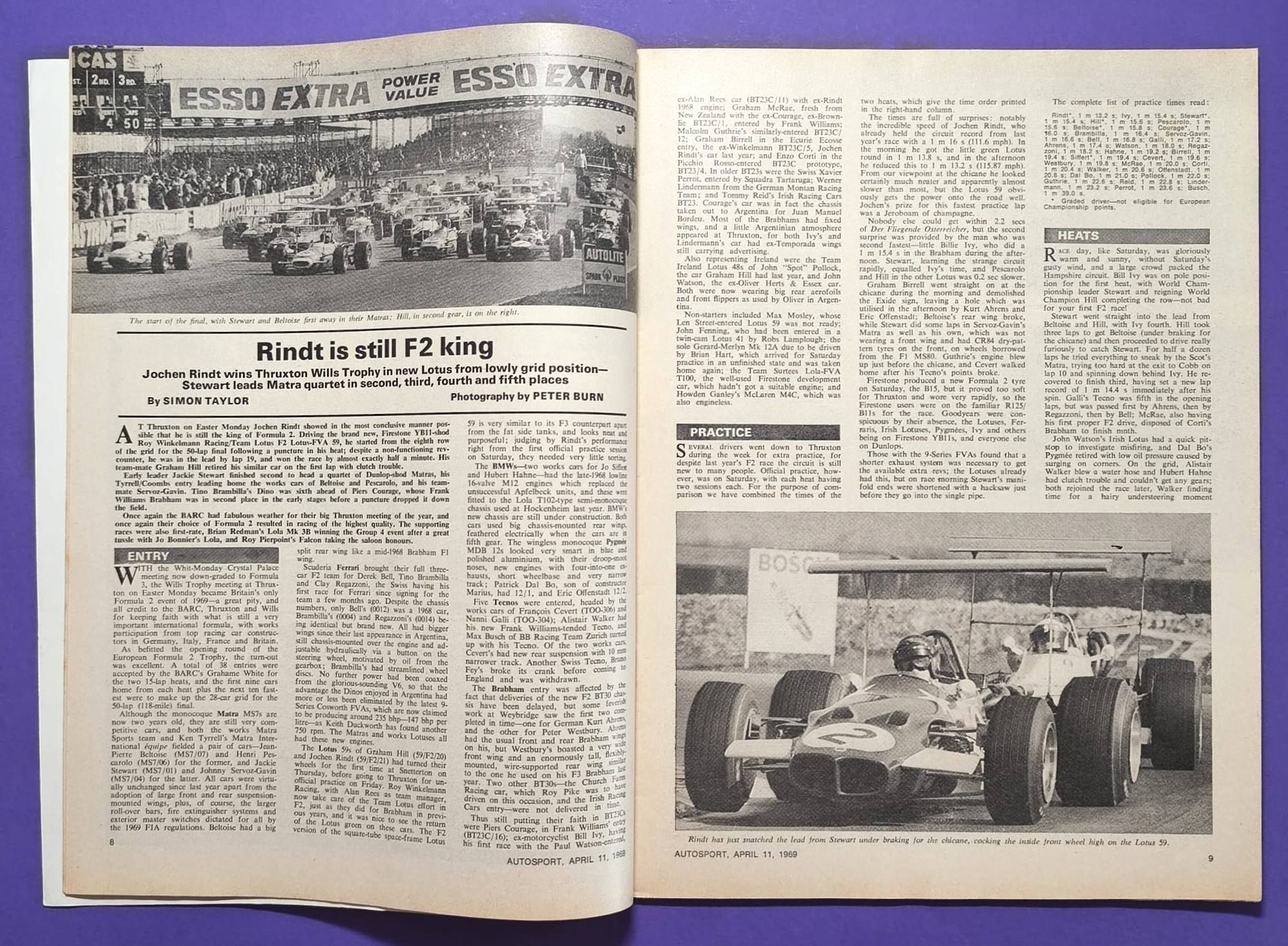 alte Zeitschrift Magazin Heft Autosport, 11. April 1969, Jochen Rindt Formel 2 Thruxton,.. Englisch!