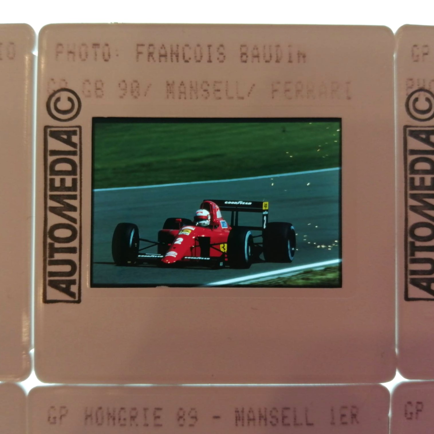 6 Stück alte Presse Foto DIAs, Nigel Mansell, Ferrari, Formel 1 Grand Prix 1989, 1990, 5x5cm